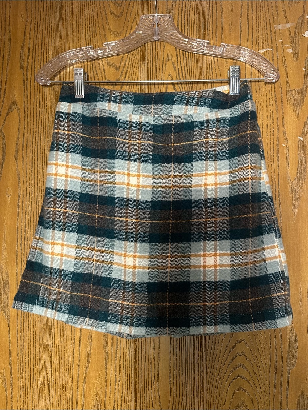 American Eagle Outfitters Teal, Cream & Brown Plaid A-Line Mini Skirt